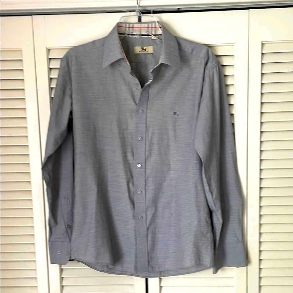 Burberry Men's Gray button down shirt plaid collar / cuffs long sleeve Sz L